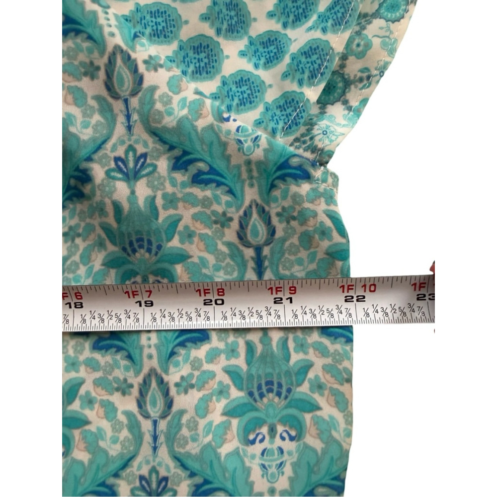 Rose & Olive Blue Floral Blouse Size L Boho Cottagecore Flowy Summer Spring - Picture 8 of 12